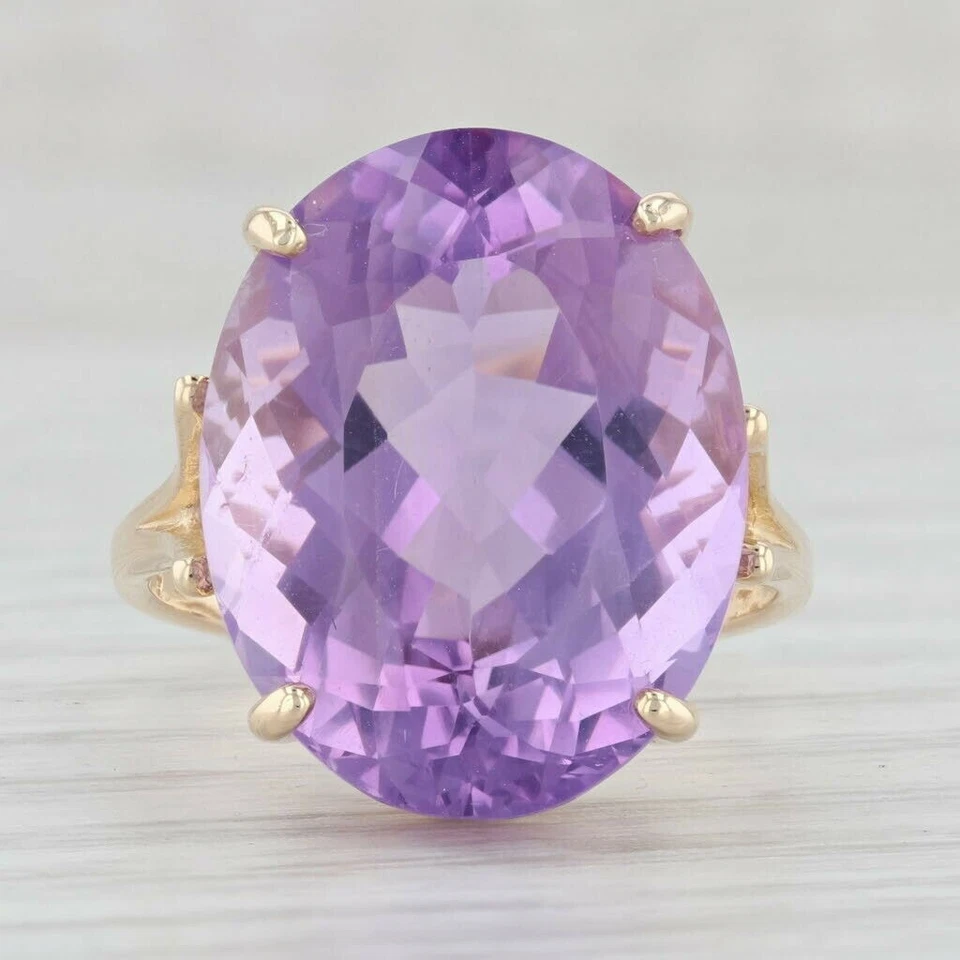 Anillo de cóctel de plata chapado en oro amarillo amatista natural de 18,90 quilates Foto 3 de 4