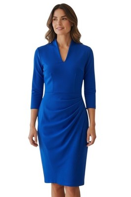 Annett Möller ZAFIRA Designer Kleid Midi Etuikleid Drapierung Royalblau Gr.36