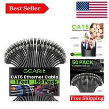 50-Pack Cat6 Ethernet Cables – High-Speed 10Gbps, Snagless, Gold-Plated RJ45,...