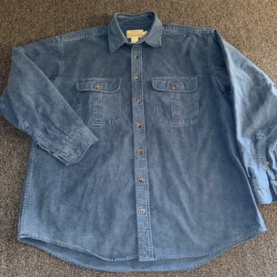 Cabelas Men s Shirt XLT Deerskin Soft Heavy Chamois Blue Button Front Camp 