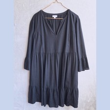 J JILL Black Jardin Dress XL *Petite Babydoll Long Flounce Sleeve Ruffle Boho