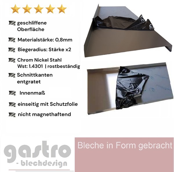 Edelstahl Arbeitsplatte Abdeckplatte 0,8mm Küche Gastro für Arbeitsplatte 3,8 cm