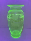 Vintage Uranium Depression Etched Glass Vase Green , 11” with UV Glow