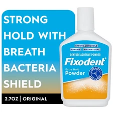 Fixodent Extra Hold Powder - Long-Lasting Denture Adhesive, 2.7 oz, Strong Grip