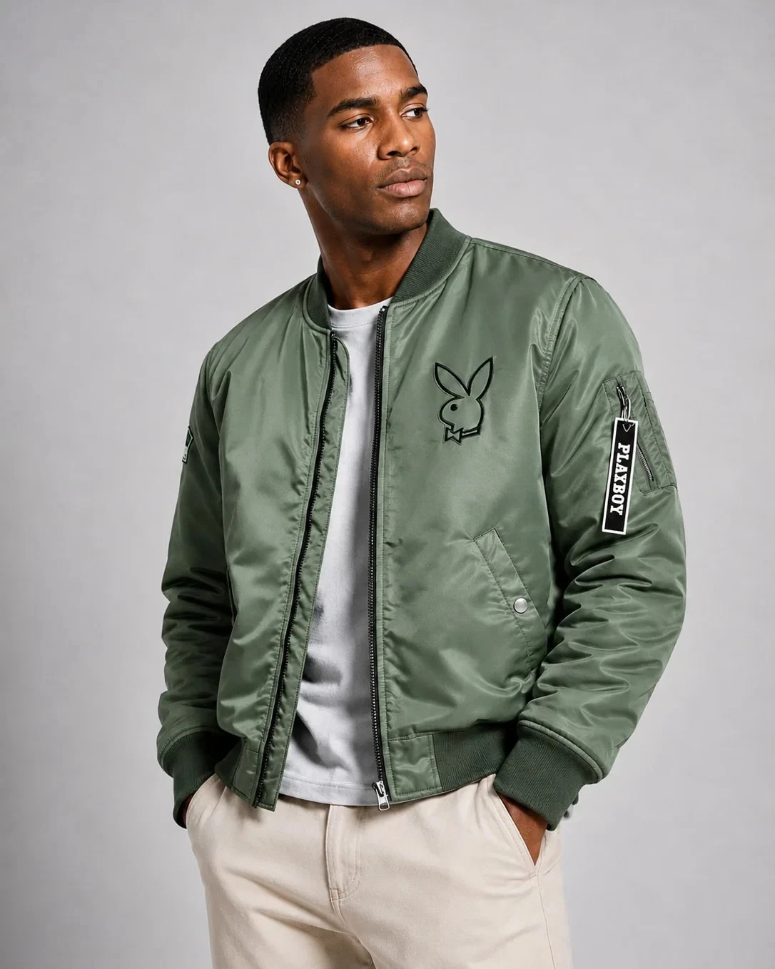 Playboy Khaki Green Bomber Jacket - Size Medium, NWT, Retails $195. SOLD OUT image 1