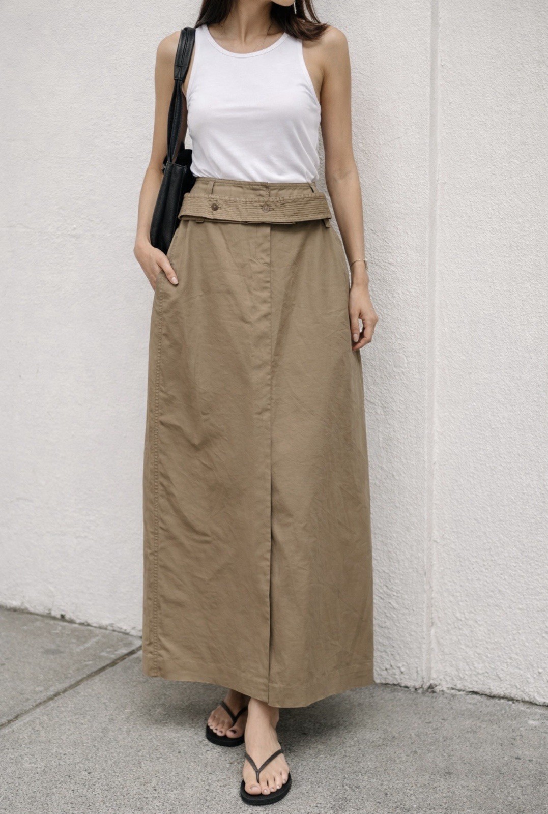 Zara Maxi Skirt Belted Front Slit Women’s Size XL Pockets-image
