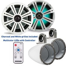 Kicker 8" KM Series Bundle 41KM84LCW with White Wake Tower Enclosures LED Remote