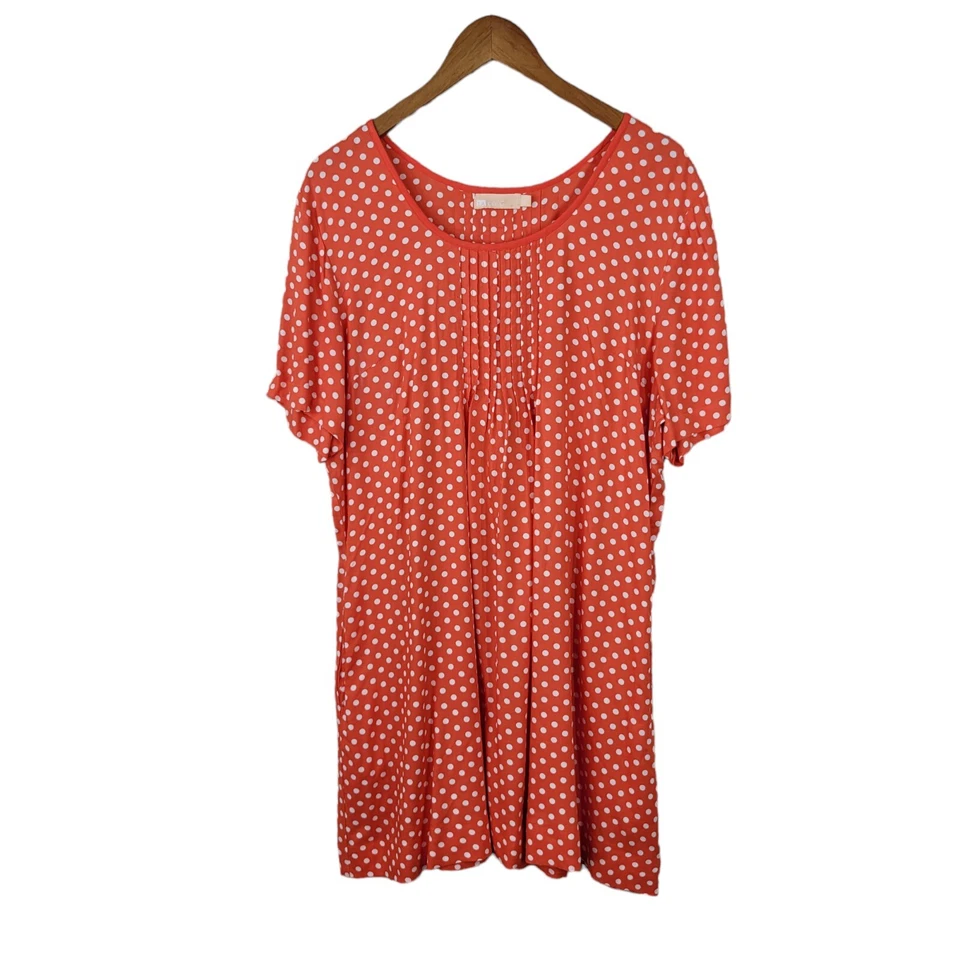 NUEVO Vestido Camisa La Cera Talla XL Fiesta Polkadot Naranja Plisado Delantero Hasta la Rodilla  Foto 2 de 4