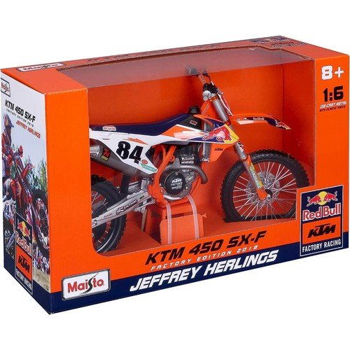 MAISTO RED BULL RACING KTM 450 SX-F DIRT BIKE 1:6 #84 JEFFREY HERLINGS DIECAST
