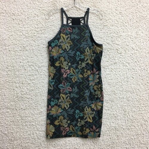 Prana Dress Medium Adult Black Mini Floral Sheath Halter Sleeveless Boho Womens