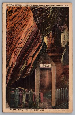 Crystal Chapel, Vari-Hued Stalactites. Niagara Cave. Iowa. Postcard TS-53A