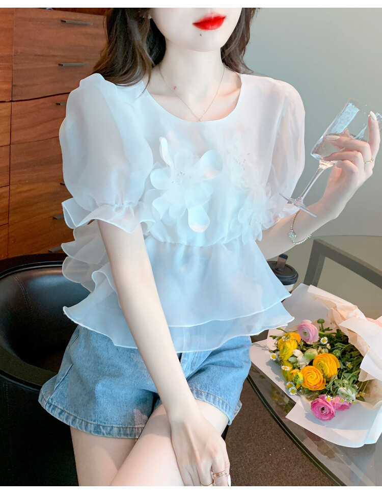 leinwande⭐︎FlowerBubble Sleeve Top Flower Bubble Sleeve Top/Orange | leinwände | ラインヴァンド