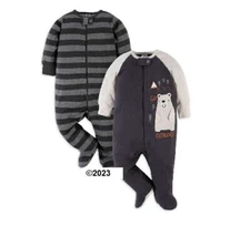 Gerber Baby Boy 2-Piece Gray Striped Bear Sleeps N' Play Size 0-3M