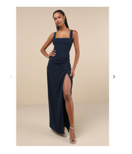 Lulu's Glamorous Disposition Navy Ruched Maxi Dress (Navy, XL)