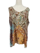 John Mark Women's Sleeveless Boho Paisley Floral Tank Blouse XL