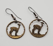 Peru Cut Coin Earrings 1 Brass Llama Sol Hand...