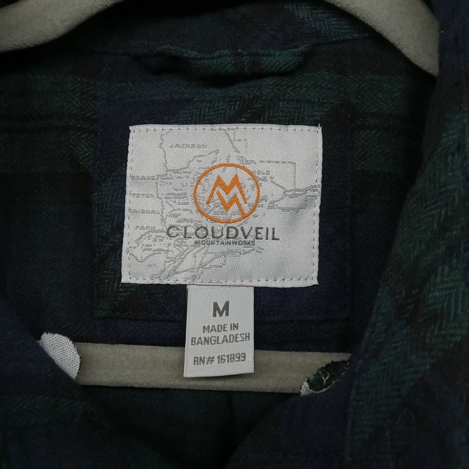 Camisa Cloudveil Para Hombres Mediana Azul Verde Franela a Cuadros Bolsillo en el Pecho Exterior Senderismo Foto 3 de 4