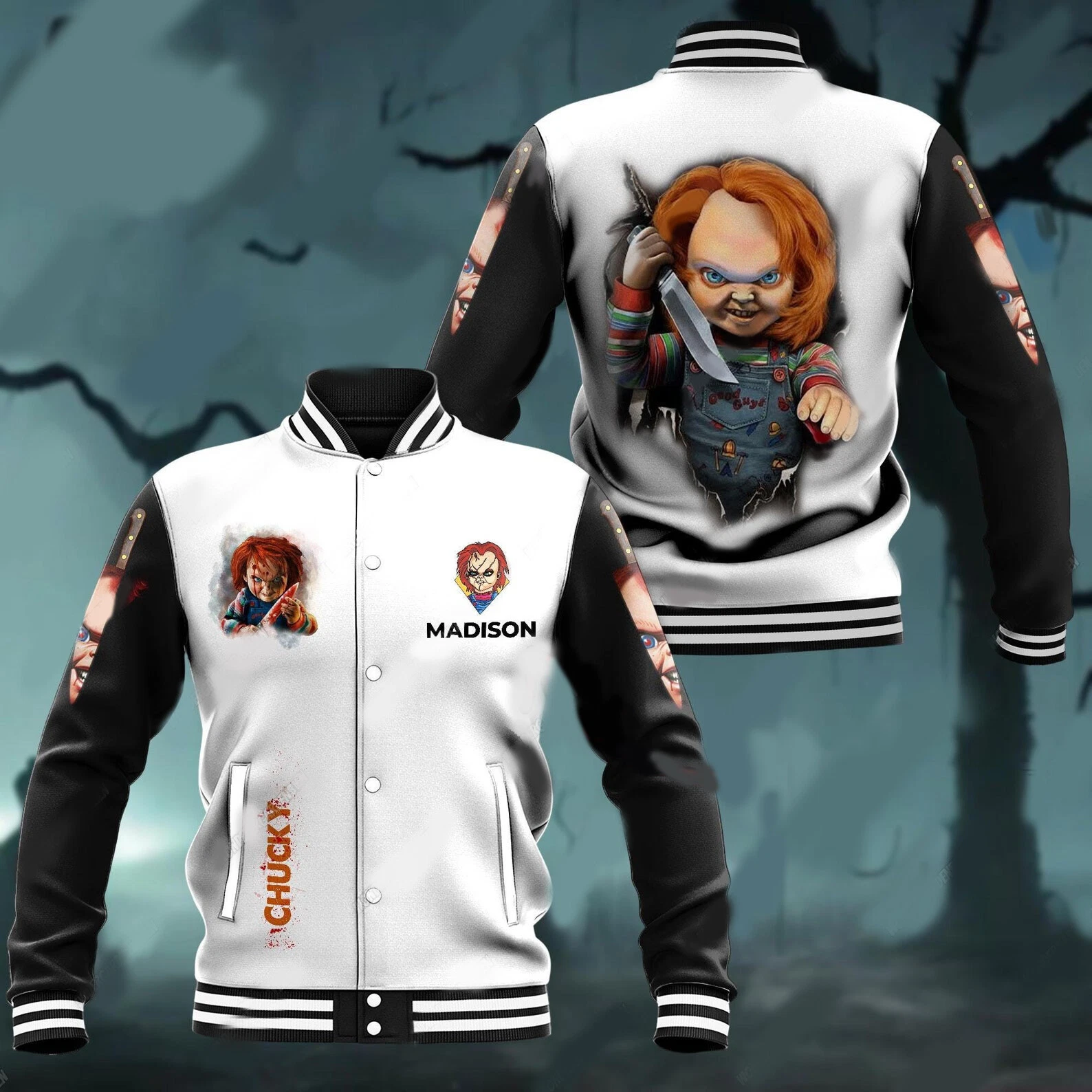 Personalized Halloween Chucky Doll Childs Play Horror Killers Baseball Jacket