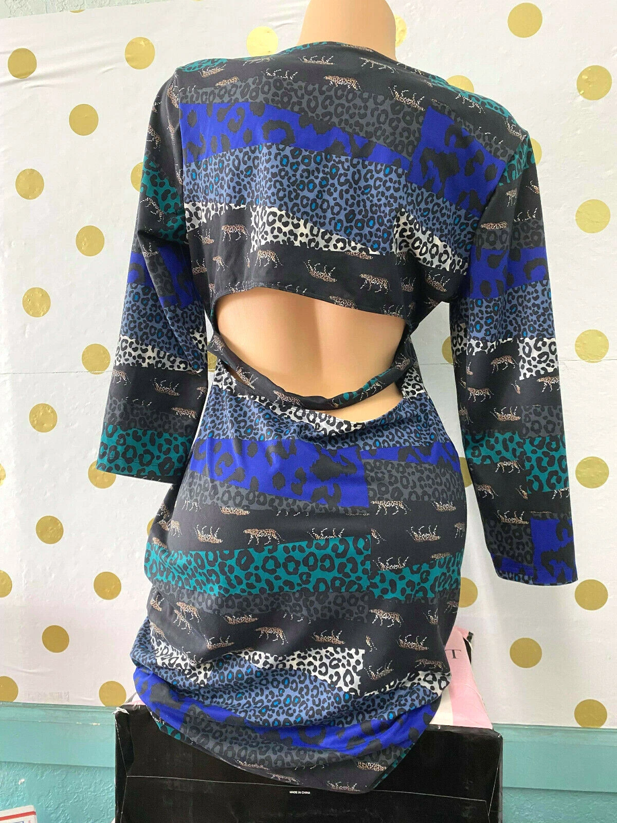 UNDERCOVER Abito sportivo donna Victoria’s Secret blu stampa animalier schiena aperta manica 3 4 nuovo con etichetta