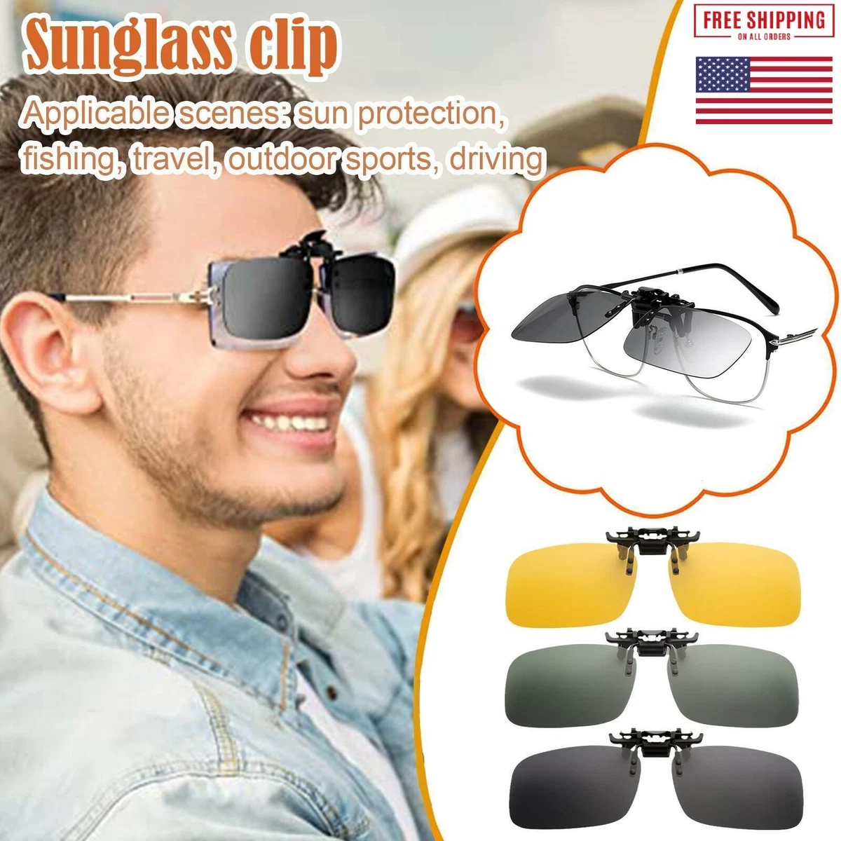 Polarized Clip on Flip up Anti-Glare Sunglasses Night Vision Driving  Glasses Len