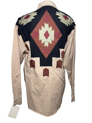 VTG Womens Brown Western Rodeo Southwest Button Up Aztec San Angelo TX Sz L