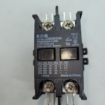 C25BNB230A Eaton / Cutler Hammer Contactor   30 Amp   2 Pole   110/120V Coil