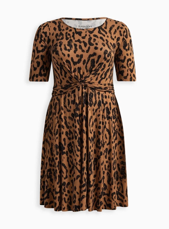 Vestido Torrid Mini Super Suave Envolvente Frontal Leopardo Marrón 3 3X 22 24 #B91575