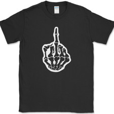 Skeleton Middle Finger T-Shirt Funny Halloween Skull Sarcastic Novelty Tee