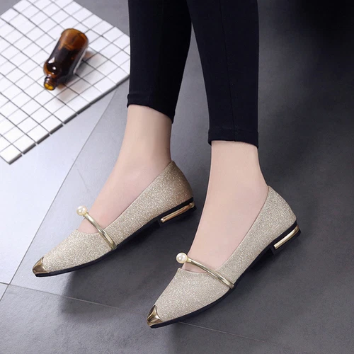 Vintage Fashion Women Pointed Toe Bling Single Shoes Casual Low Heel Flat Shoes - Bild 11 von 18