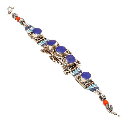 Vintage Navajo native gemstone inlay watch bracelet lapis  display picture 2