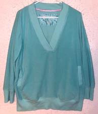 Nick & Nora Aqua Blue Fleece PJ Top Long Sleeve V-neck Womens sz XL Pockets