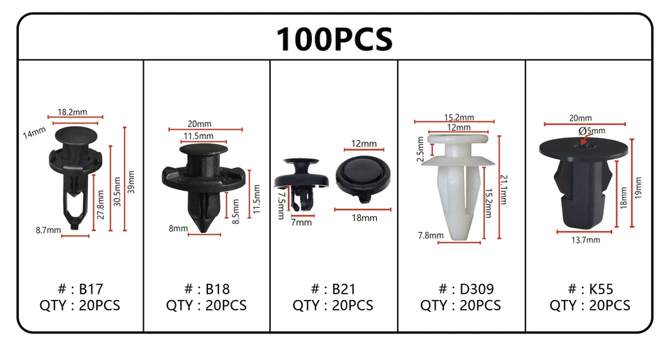 Juego de 100 clips de retención tipo empuje revestimiento guardabarros parachoques para sujetador Toyota Foto 2 de 4