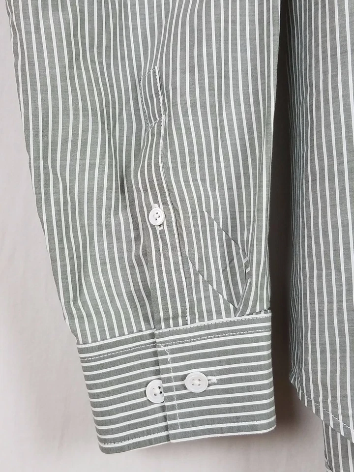 Camisa THEORY Zack Ps Lomita Algodón Botón Delantero Gris y Blanco Talla XL Foto 3 de 4