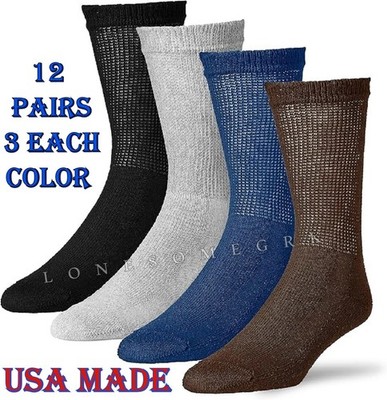 12 Pairs Mens Physicians Choice VENTILATED Diabetic Variety Crew Socks  US Made 