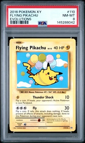 2016 POKEMON XY EVOLUTIONS #110 FLYING PIKACHU PSA 8
