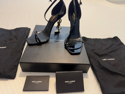 Saint Laurent Opyum YSL Heel Sandals in Black w Golden Hardware, Size 38,5