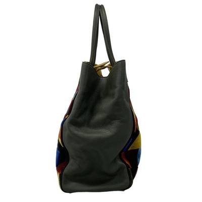 FENDIバッグ FENDI 2 Jours 8BH251 Dark Green Yellow Multi Leather Velour - Tote