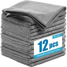 Microfiber Cleaning Cloth 12x12 Inch 12 Pack Grey Lint Free Towels for Car