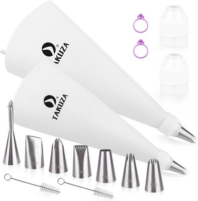 TAKUZA Spritzbeutel Set 15 Stück Mit Tüllen Profi, 2 Baumwolle Spritztüte 30 Un