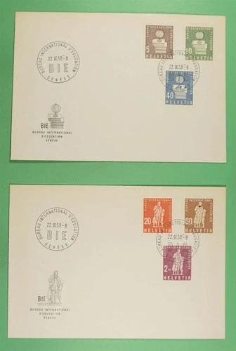 DR WHO 1958 SWITZERLAND 2 FDC EDUCATION BUREAU COMBO R40073