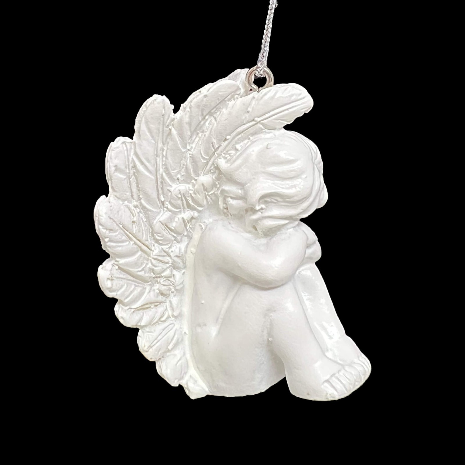 Pair of Sweet Cherub Angel Christmas Ornaments Tree Decoration White 2.25 x 1.5"