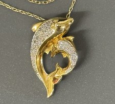 Sterling Silver 925 Diamond Dolphin Pendant Chain Gold Plated 1/4 Carat