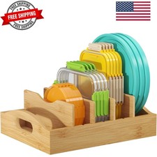 Bamboo Lid Organizers for Inside Cabinet, Food Storage Container Lid Holder w...