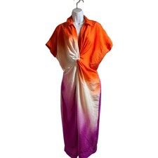 Anthropologie Ombre Twist Front Midi Dress Orange Purple OB1871037 Womens Size S