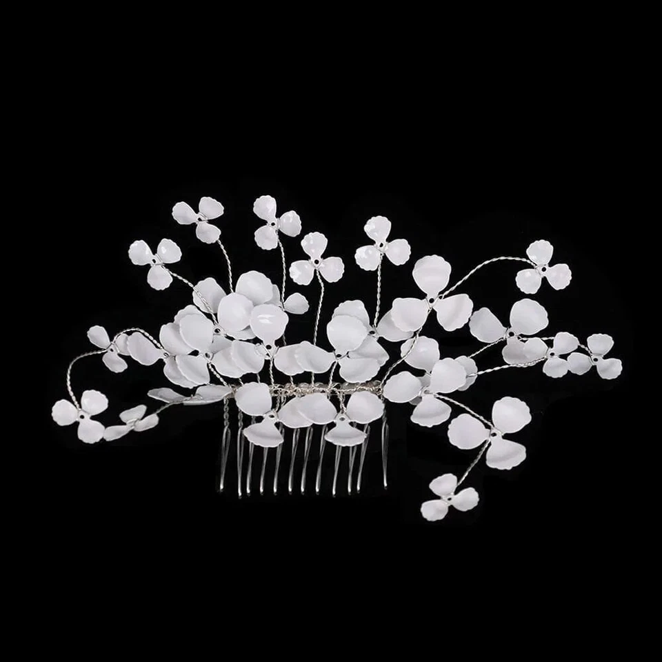 Floating Metal Flower Wedding Hair Comb, Bridal White Floral Silver Wire Hairpin - Image 4 of 4