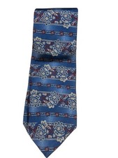 Vintage Oscar de la Renta Mens Floral Tie Burgundy Blue Made in USA Business