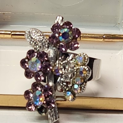 #2327, VICTIRIAN REVIVAL SIGNED TIARA MISU RING Sz 8, RHINESTONES