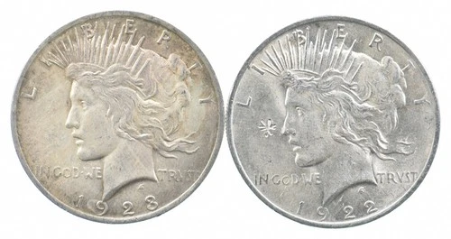 1923 & 1922 & Peace Silver Dollar $1 Bullion Collection Lot *909