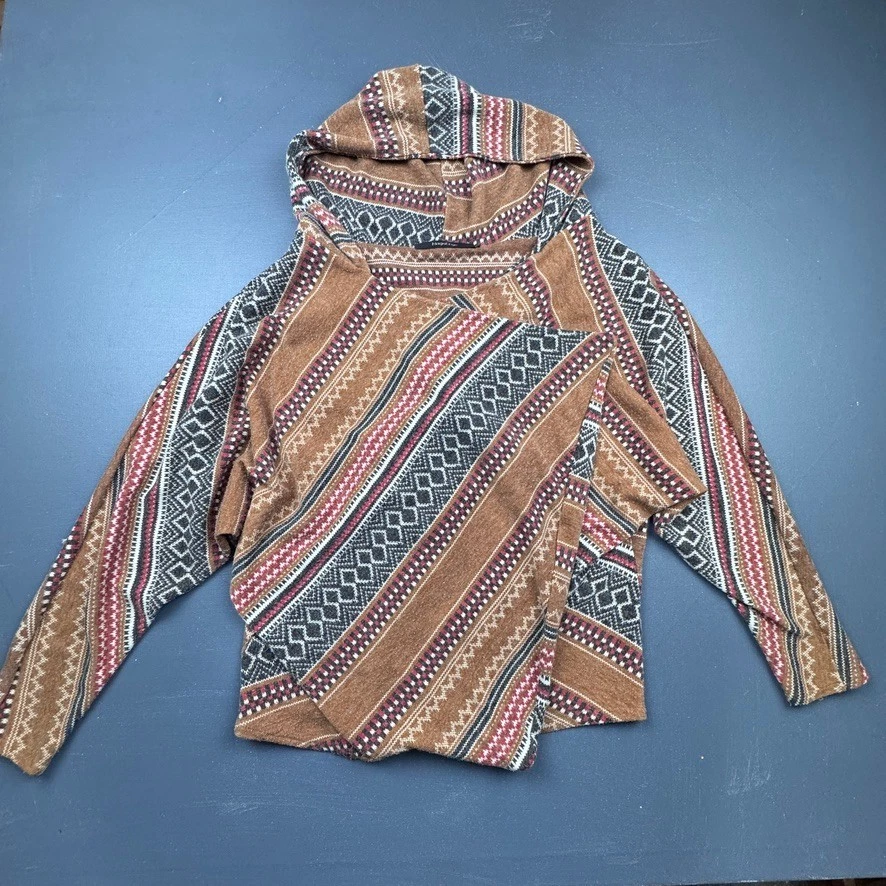 Mags & Pye Hoodie Women’s Small Southwest Aztec Pullover Knit Earth Tone Retro