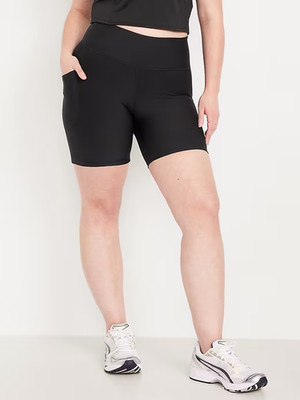 Old Navy High Waisted Power Soft Pocket Biker Short 6 Inch Inseam-Black- 2X-NWT